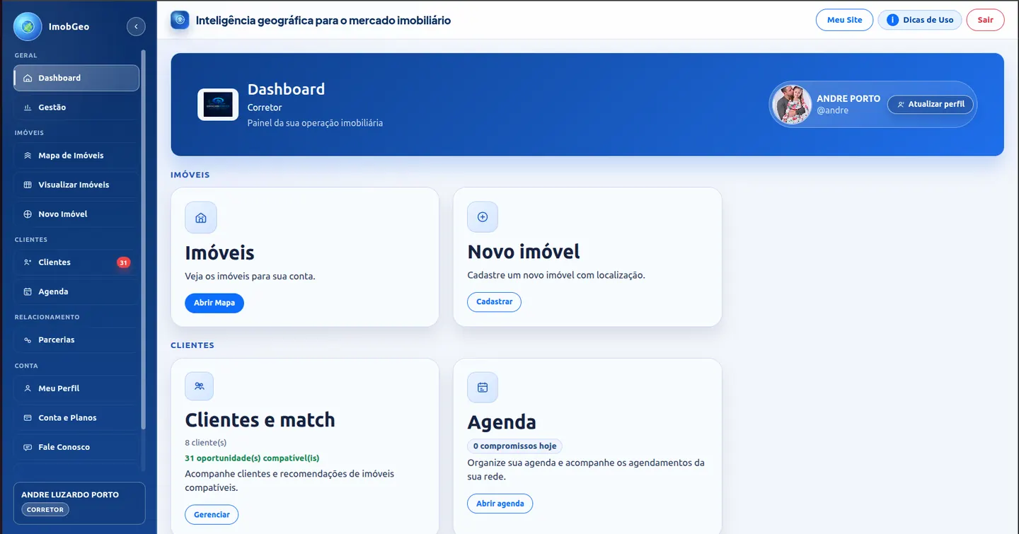 Dashboard da plataforma ImobGeo
