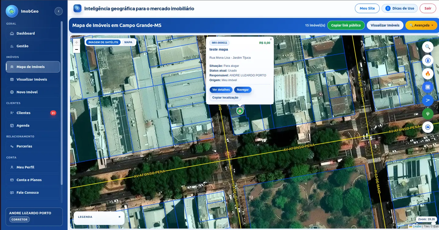 Mapa com popup de imóvel