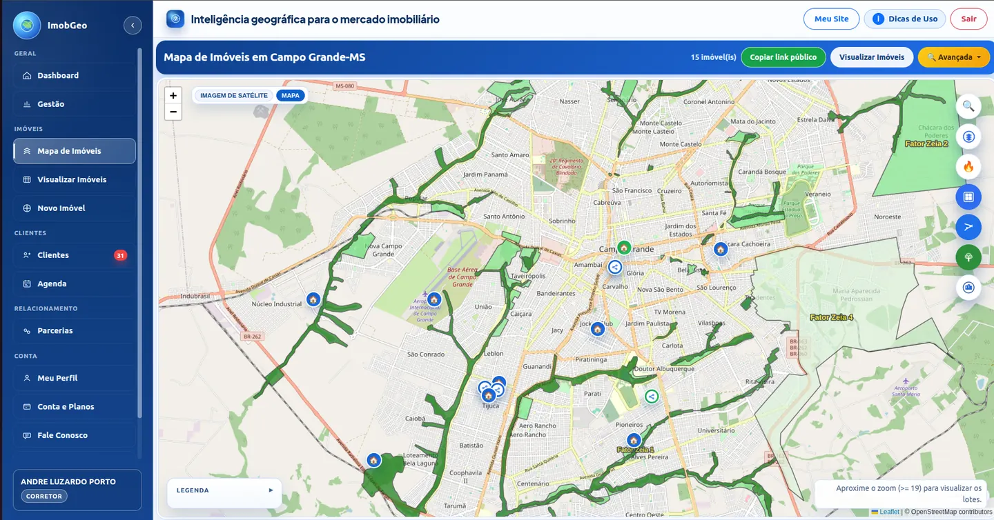 Mapa de imóveis em base street map