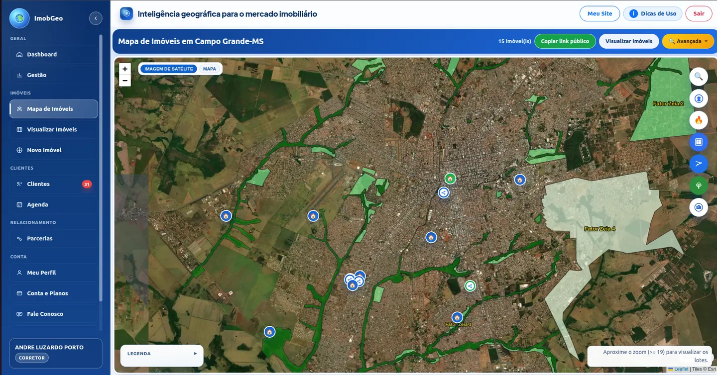 Mapa de imóveis com visão geral