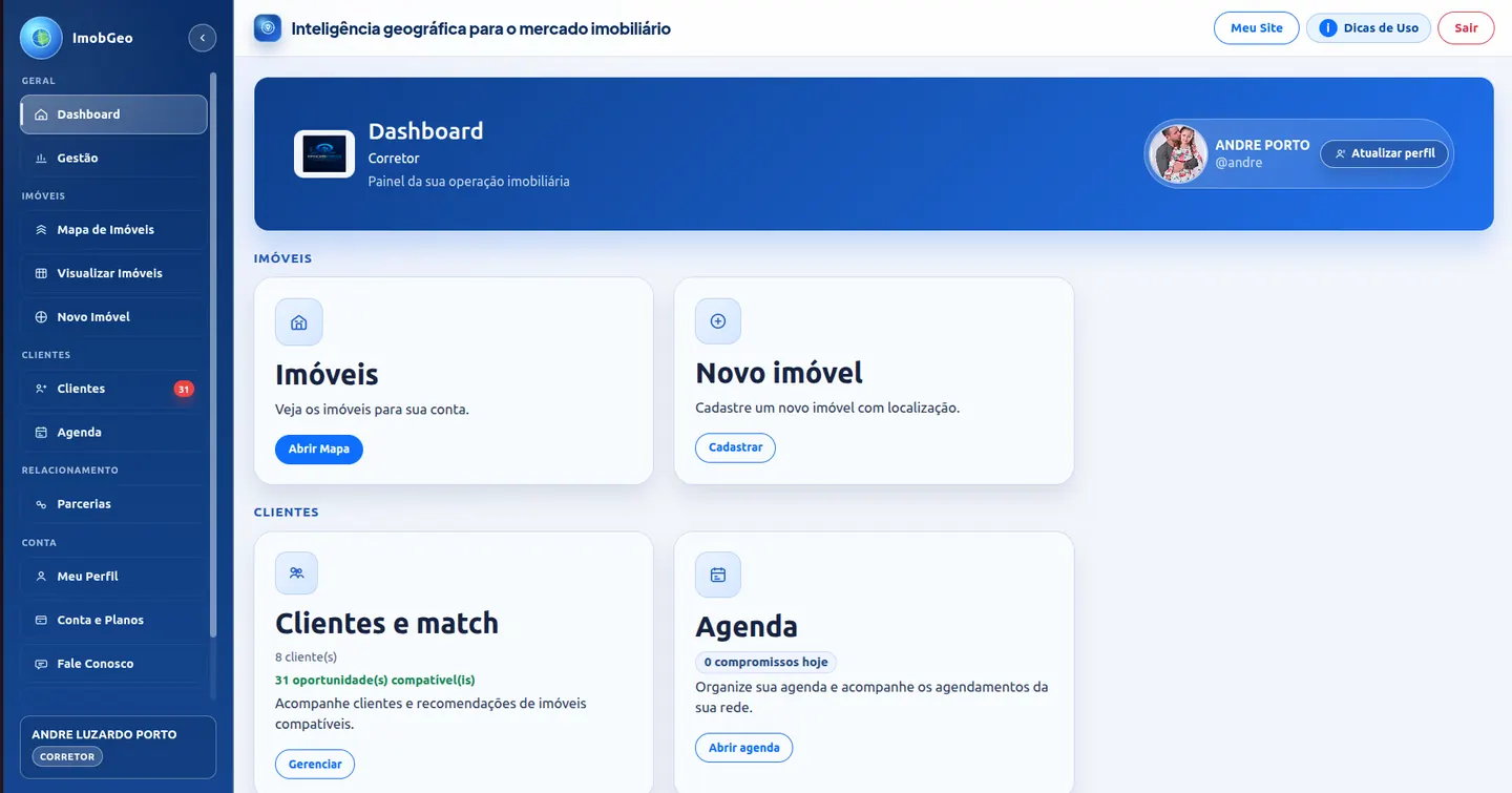 Tela principal da plataforma ImobGeo